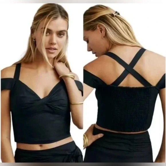 Anthropologie Maeve Black Linen Crop Top size XS - Picture 1 of 6